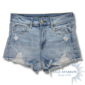 American Eagle Outfitters Women's Denim Shorts High Rise Stretch Distressed Sz 4